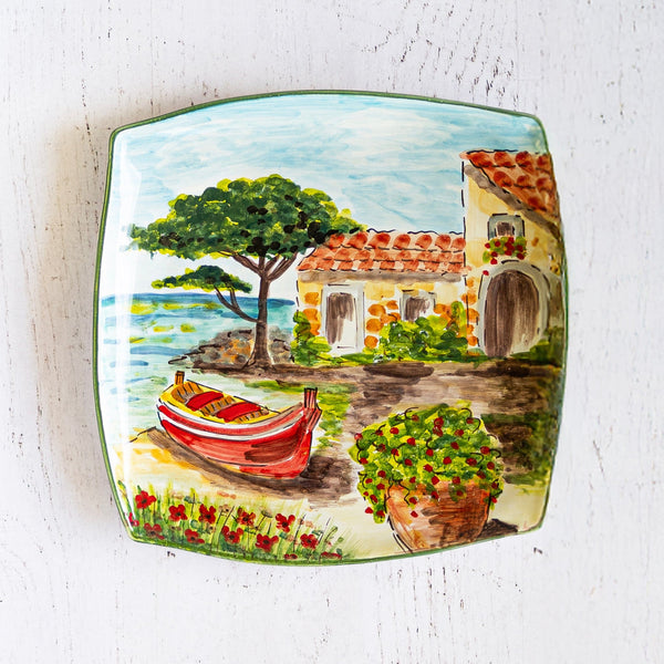 Landscape Wall Plates Square Platter with Boat