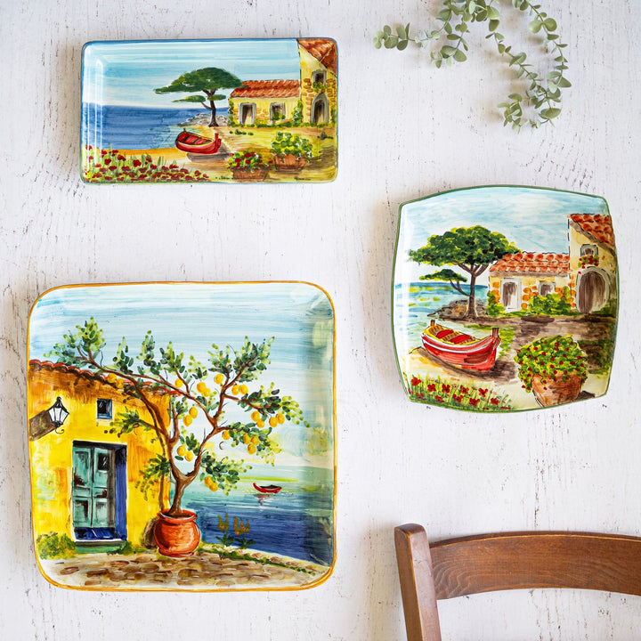 Landscape Wall Plates Rectangular Platter with Boat