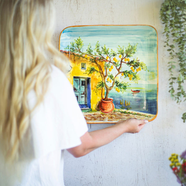 Landscape Wall Plates Large Square Platter with Lemon Tree