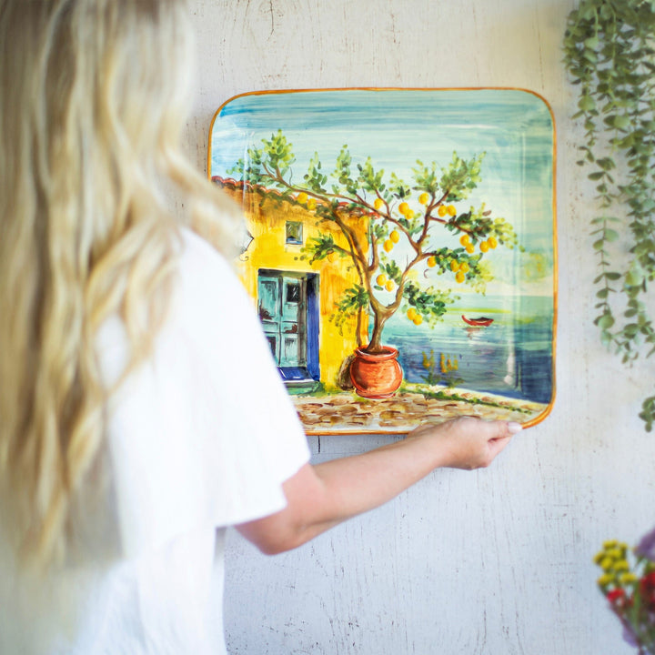 Landscape Wall Plates Large Square Platter with Lemon Tree