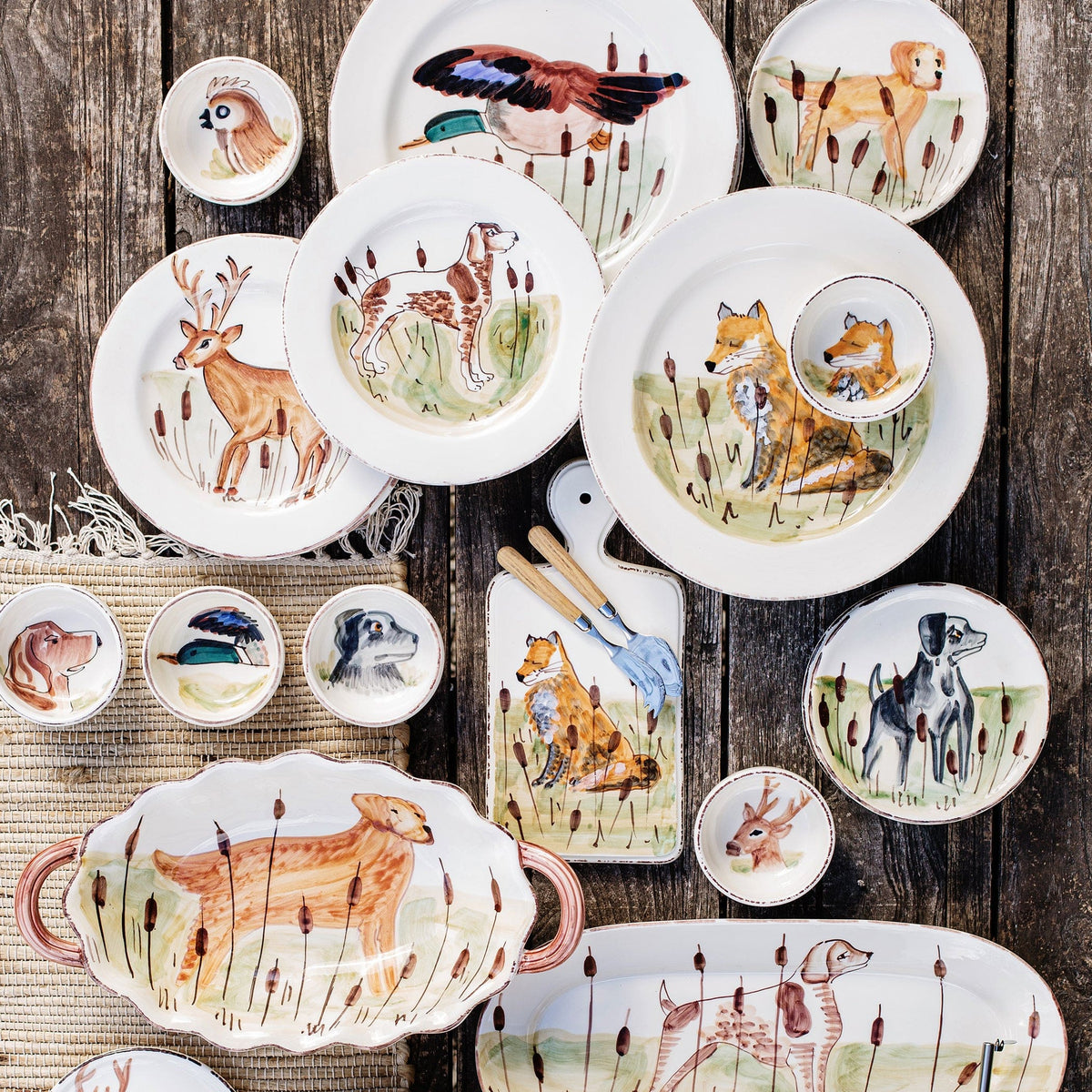 Wildlife Hunting Dog Handled Oval Bowl