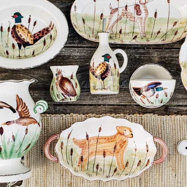 Wildlife Hunting Dog Handled Oval Bowl