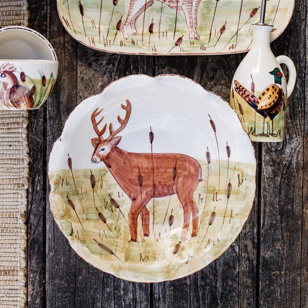 Wildlife Footed Deer Pedestal Fruit Bowl