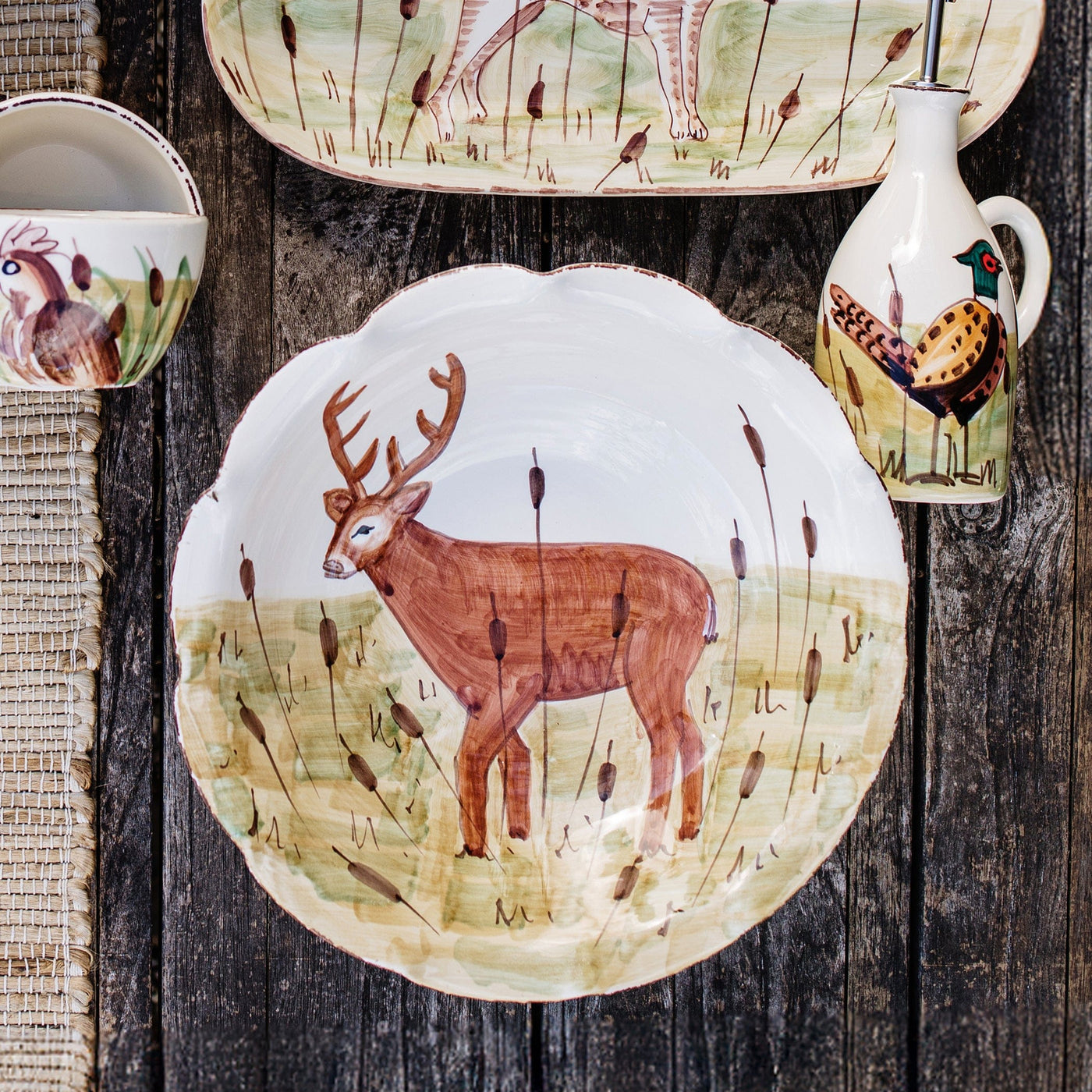 Wildlife Footed Deer Pedestal Fruit Bowl