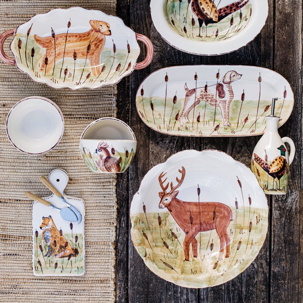 Wildlife Footed Deer Pedestal Fruit Bowl