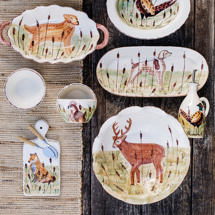 Wildlife Footed Deer Pedestal Fruit Bowl