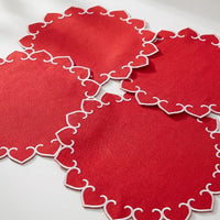 Tessuti Red Round Placemats with White Stitching - Set of 4