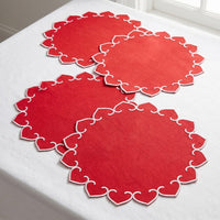 Tessuti Red Round Placemats with White Stitching - Set of 4