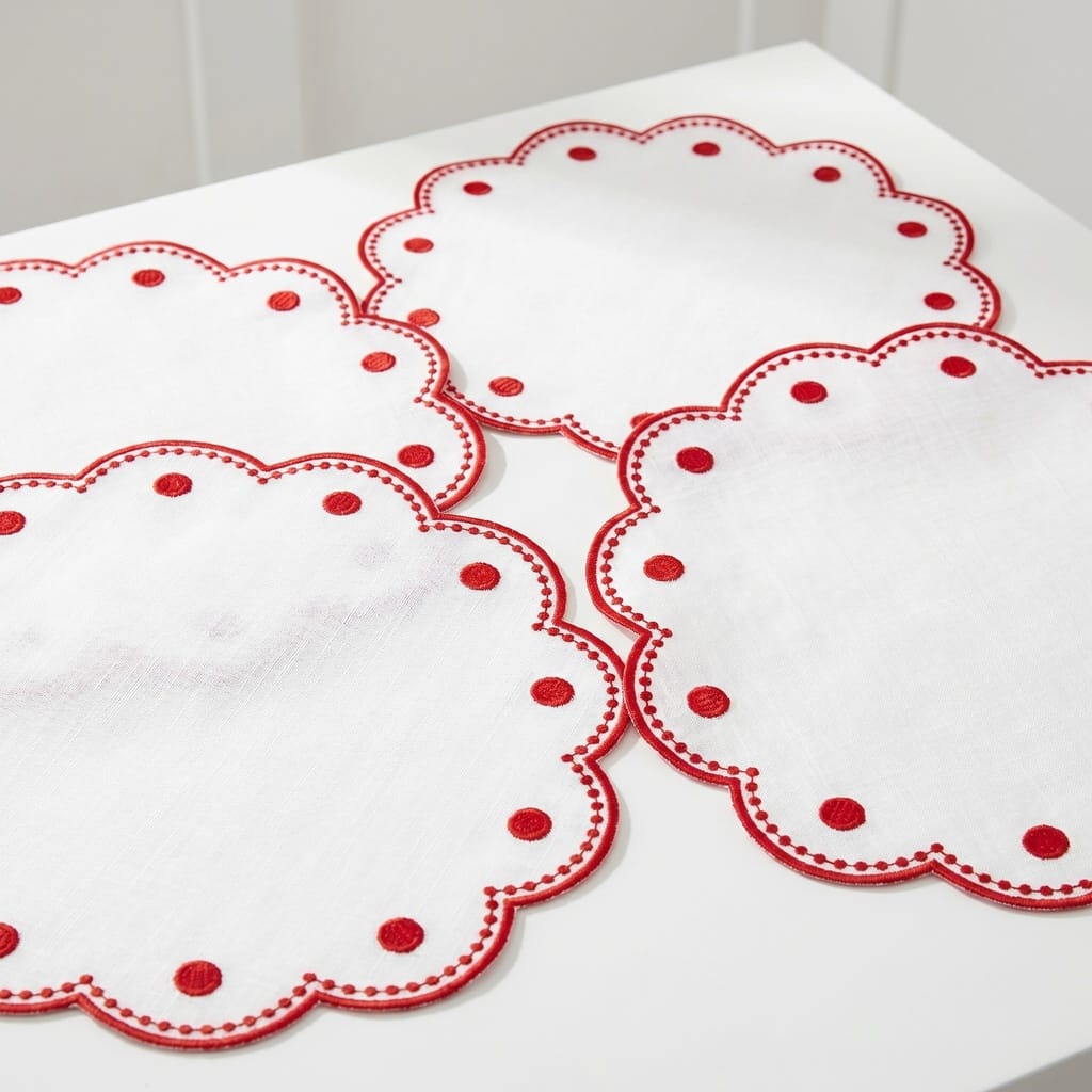Tessuti White Round Placemats with Red Dots - Set of 4