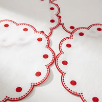 Tessuti White Round Placemats with Red Dots - Set of 4