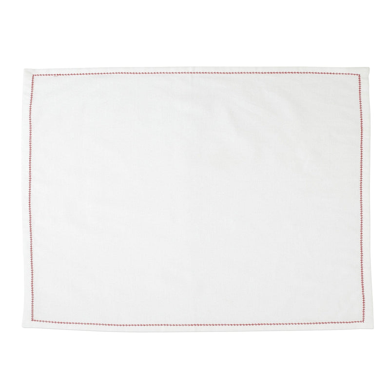 Cotone Linens Ivory Placemats with Red Stitching by VIETRI