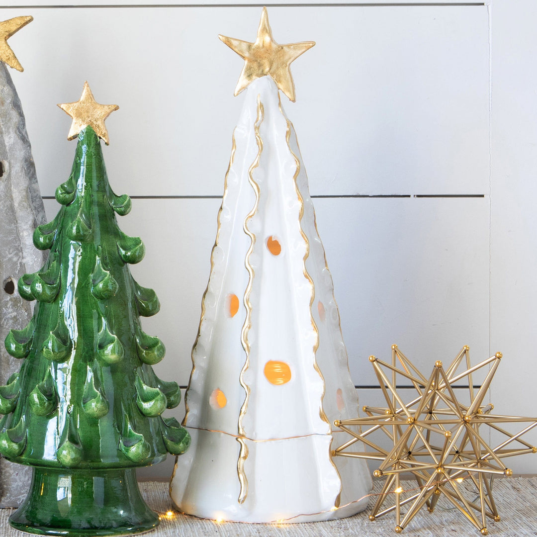 Foresta White Large Tree with Ribbon & Gold Star