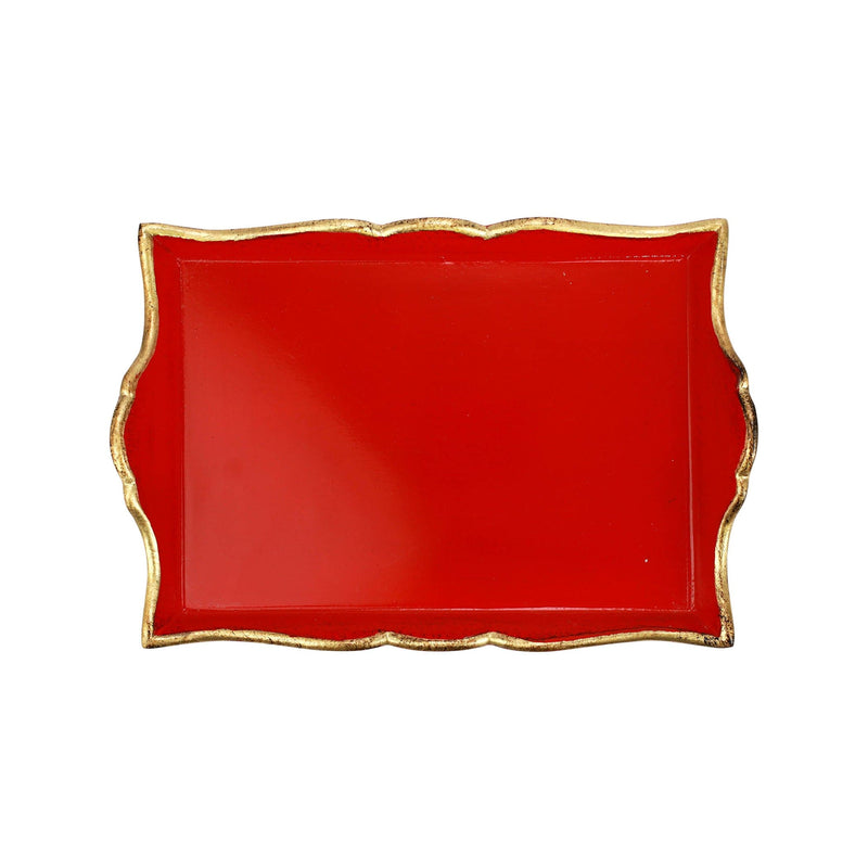 Florentine Wooden Accessories Red & Gold Handled Small Rectangular Tray