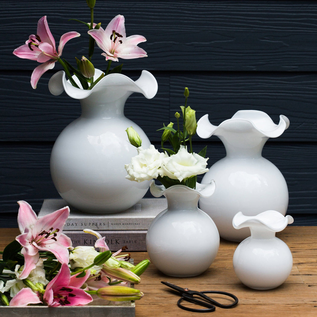 Hibiscus Glass White Large Fluted Vase