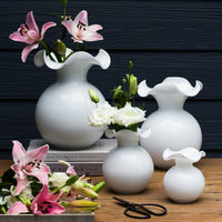 Hibiscus Glass White Large Fluted Vase