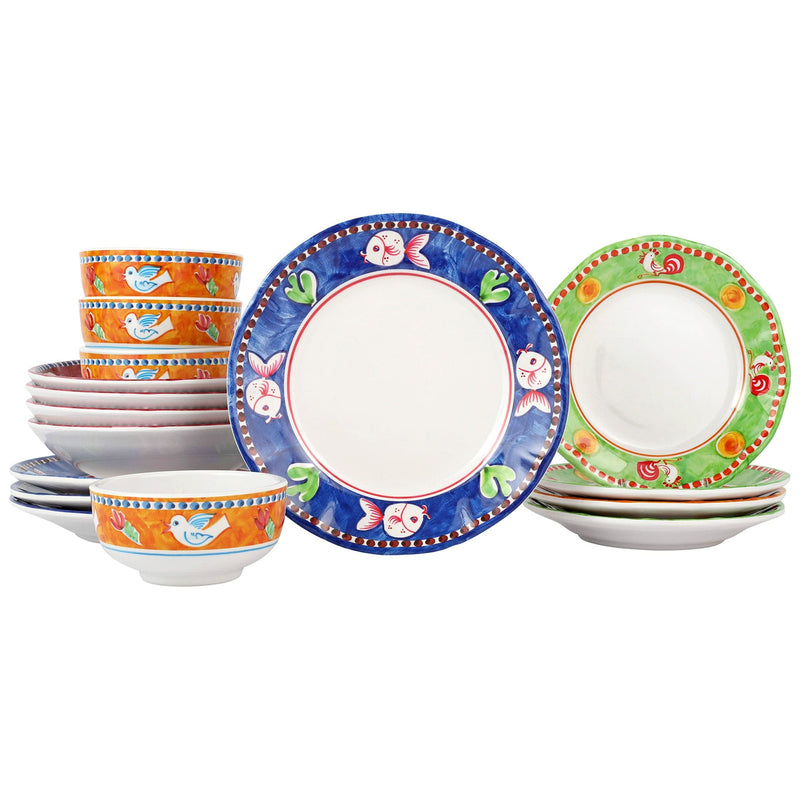 Melamine Campagna Assorted Sixteen-Piece Place Setting