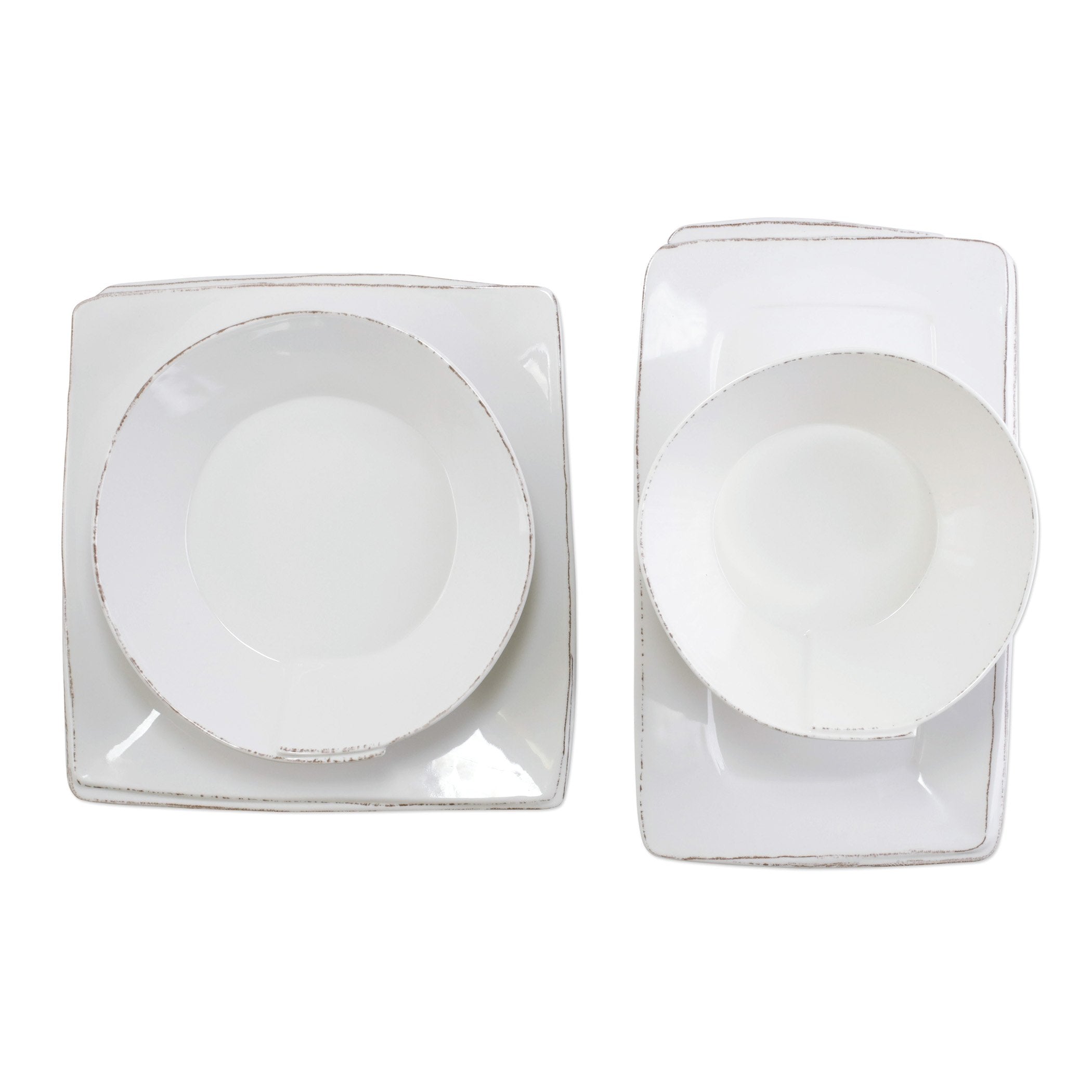 Vietri Lastra Collection – Set Di 4 Piatti Piani In Gres Bianco – Stoviglie Artigianali Fatte A Mano In Italia – Adatti A Forno, Microonde E Lavastoviglie