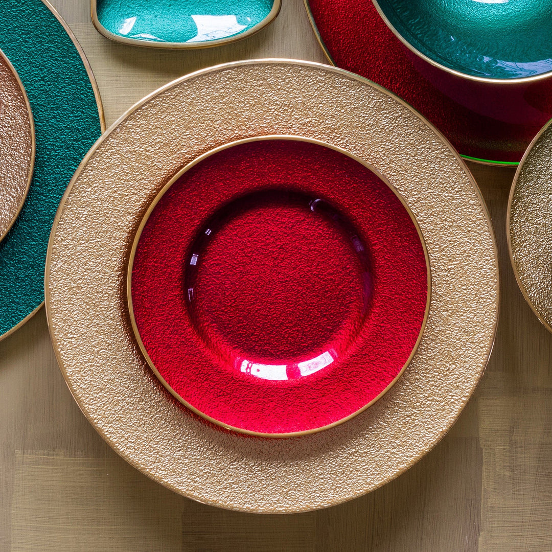 Metallic Glass Ruby Salad Plate