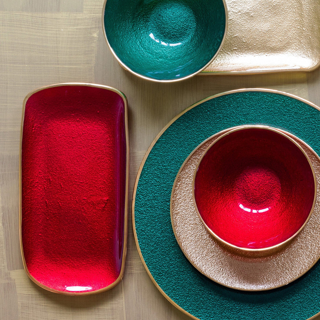 Metallic Glass Ruby Rectangular Tray