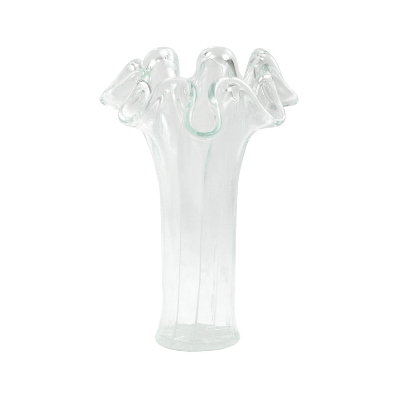 Onda Glass Clear with White Lines Short Vase by VIETRI