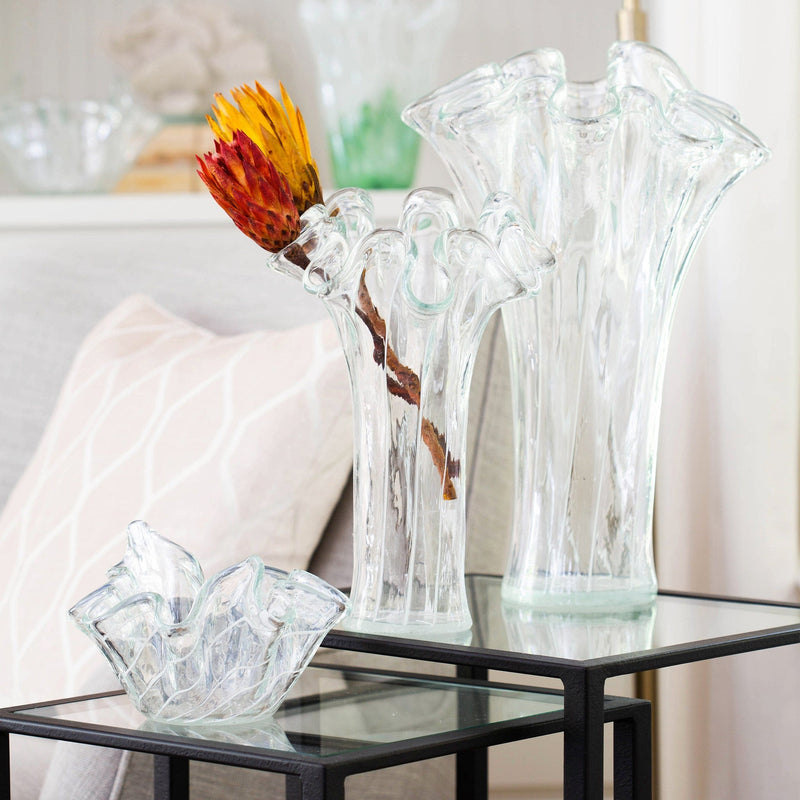 Onda Glass Clear with White Lines Tall Vase