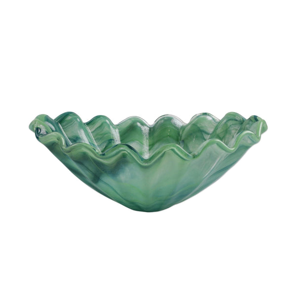 Vietri Onda Glass Leaf Large Centerpiece - Green - Alchemy Fine Home Vietri Onda Glass Leaf Large Centerpiece - Green - Alchemy Fine Home