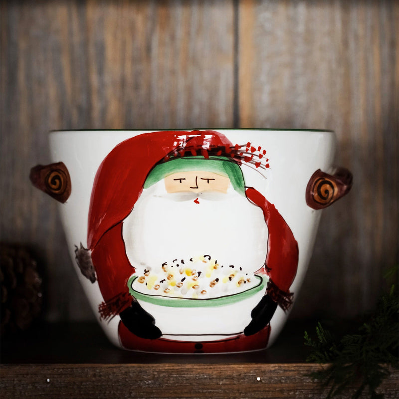 Old St. Nick Handled Deep Serving Bowl with Popcorn