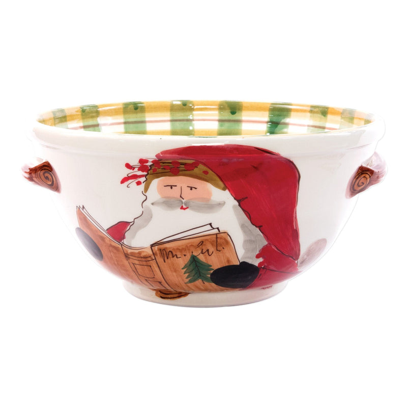 Old St. Nick Handled Medium Bowl with Santa Reading by VIETRI