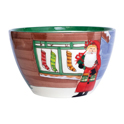 Old St. Nick Large Deep Bowl - Santa w/ Stockings by VIETRI