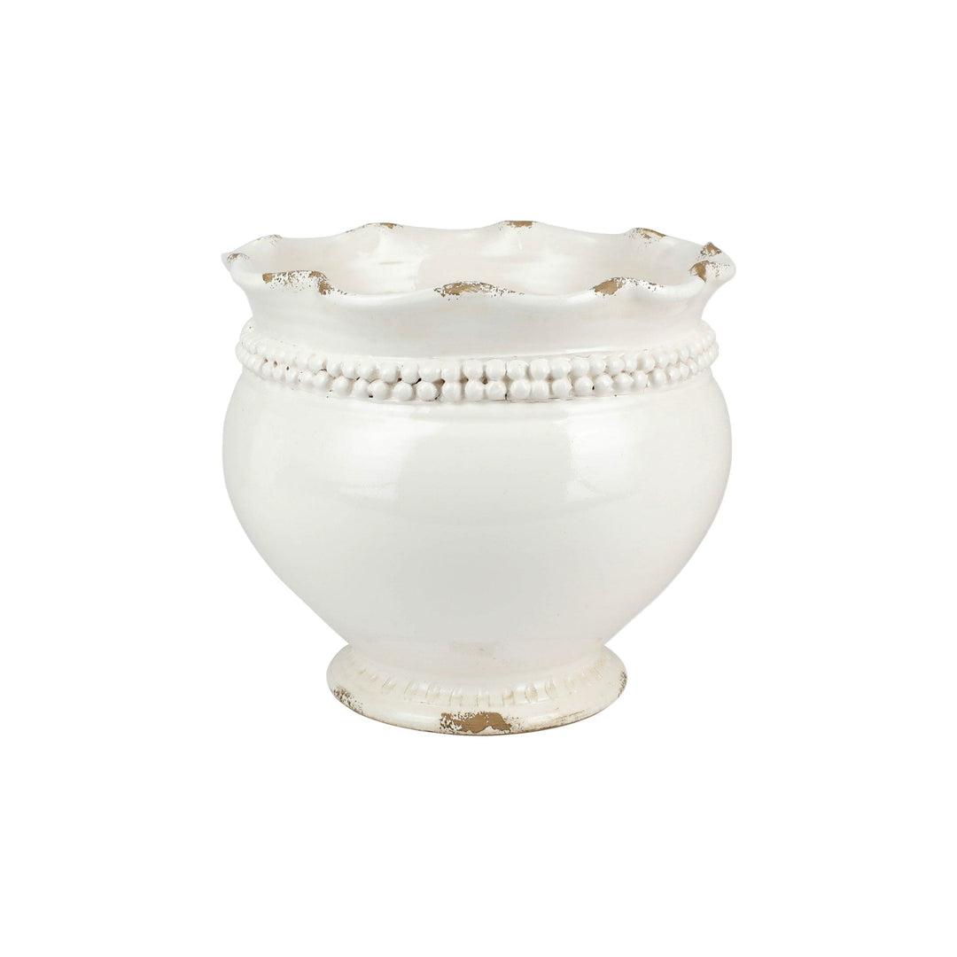 Rustic Garden Linen Dotted Round Planter