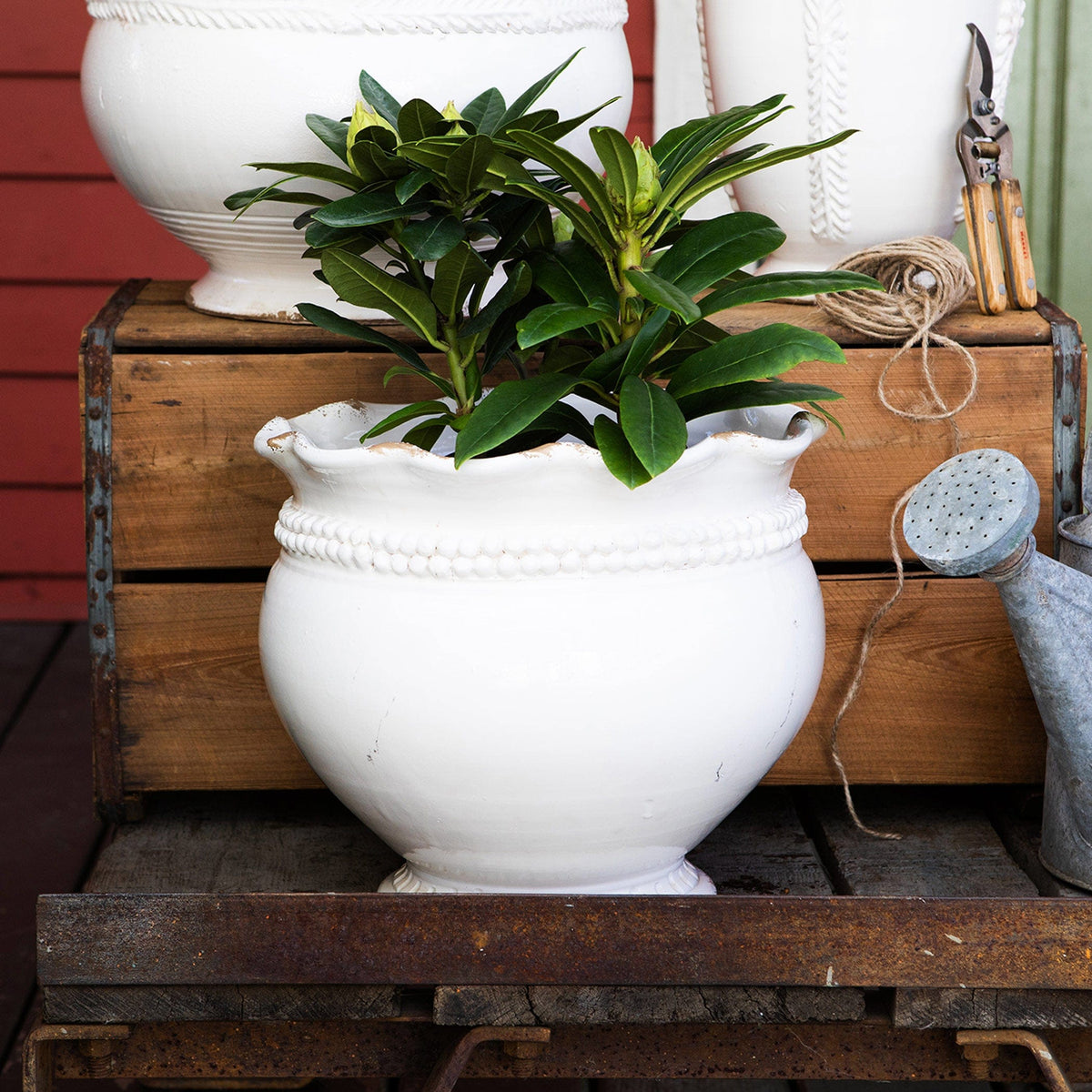Rustic Garden Linen Dotted Round Planter