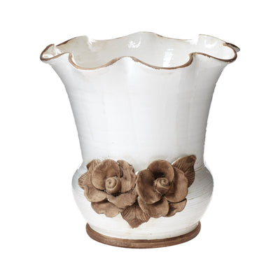 Rustic Garden White Scalloped Planter With Flowers by VIETRI