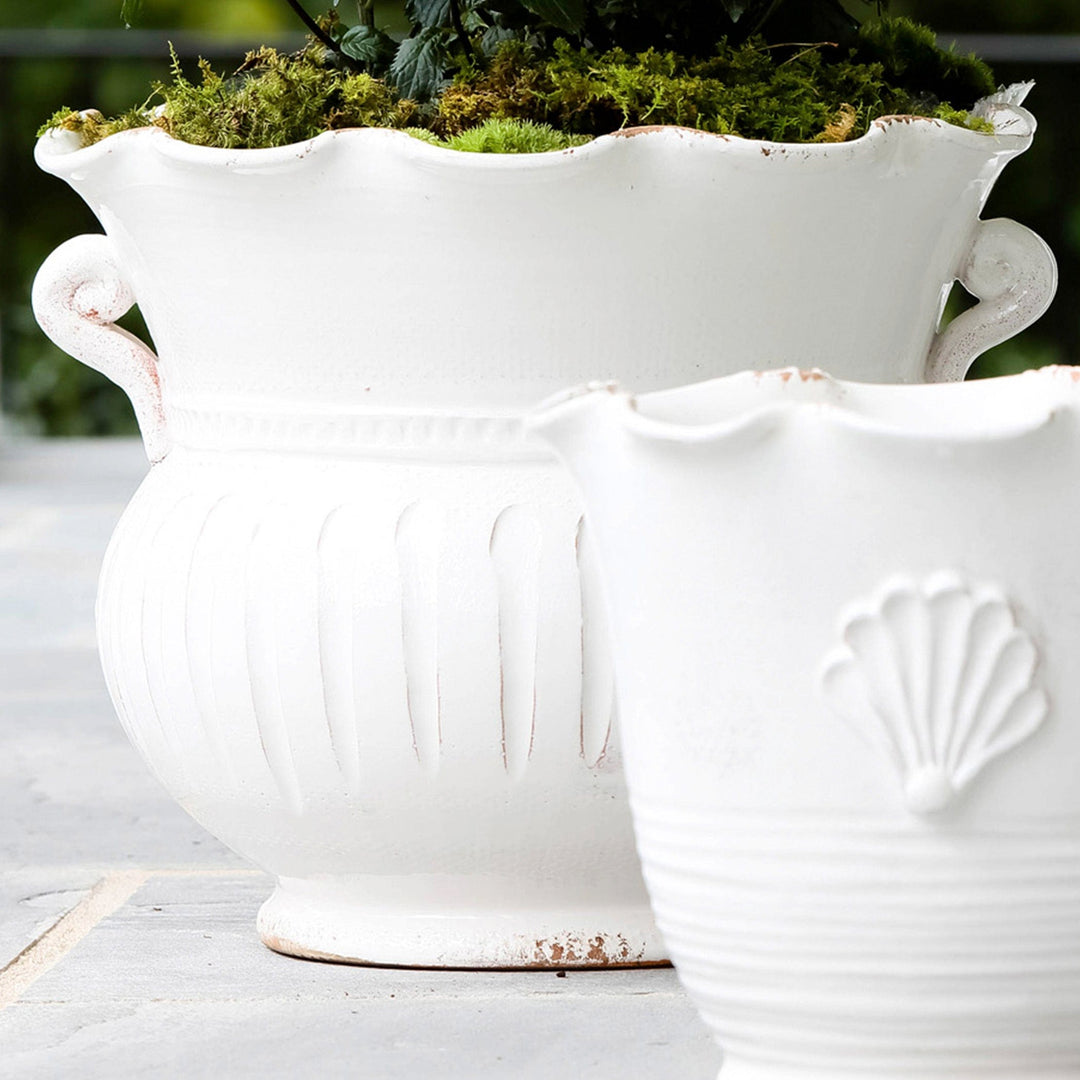 white planter pots large Rustic Garden White Large Scallop Planter – VIETRI