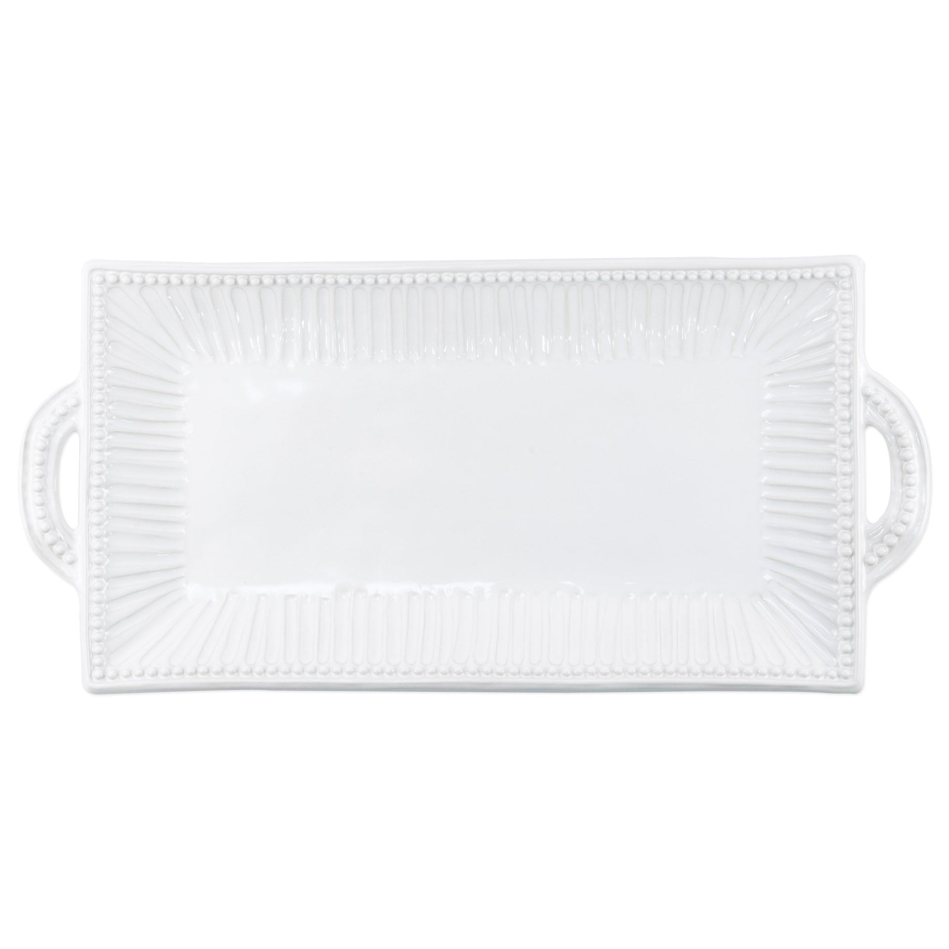 Vietri Incanto Stone White Stripe Rectangular Handled Platter - White
