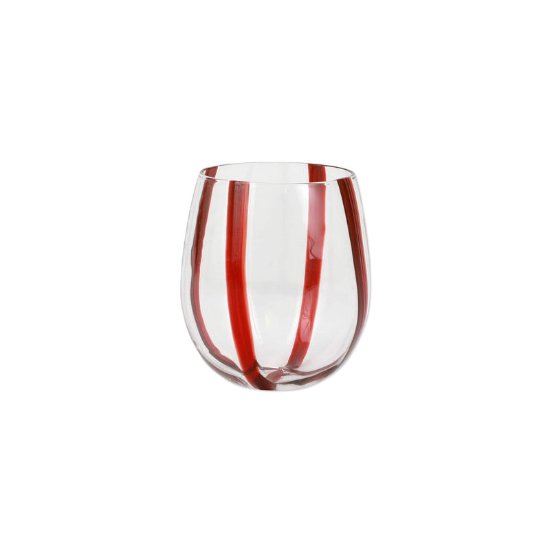 Stripe Red Stemless Wine Glass
