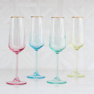 Rainbow Assorted Champagne Flutes - Set of 4