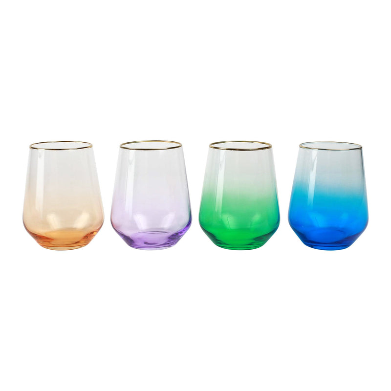 Rainbow Jewel Tone Assorted Stemless Wine Glasses - Set of 4