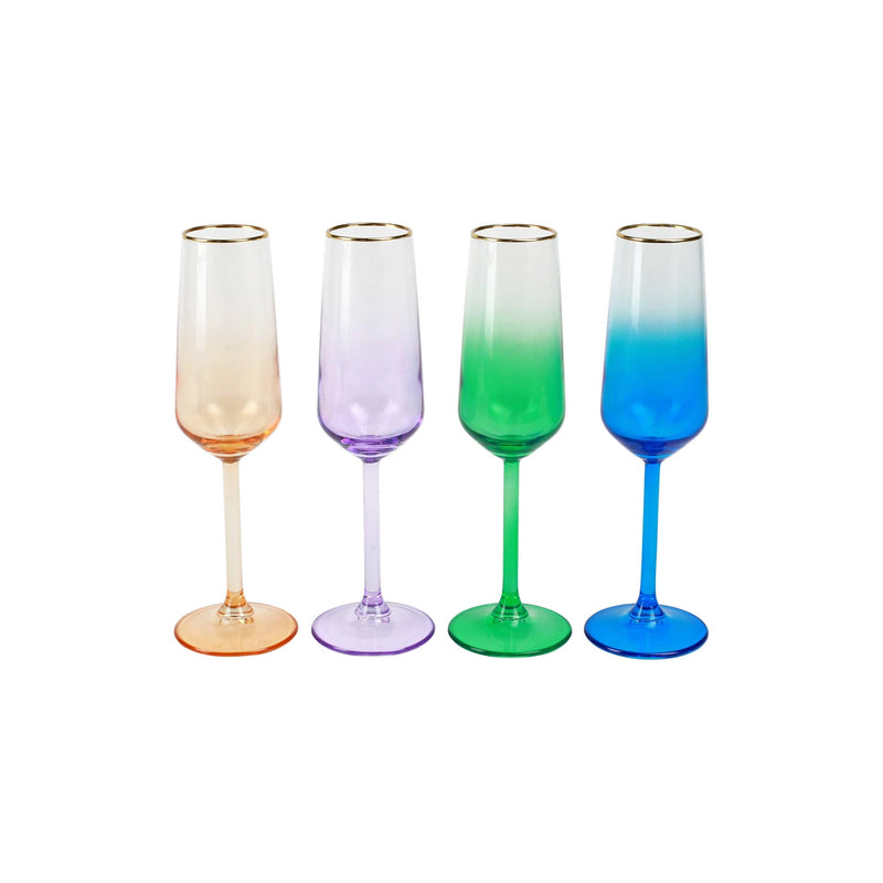 Rainbow Jewel Tone Assorted Champagne Flutes - Set of 4