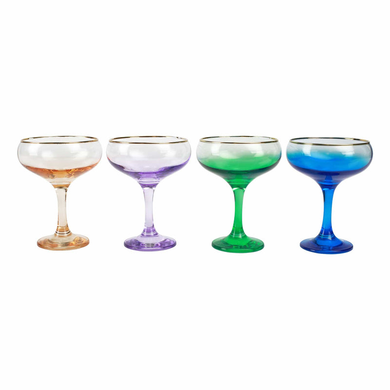 Rainbow Jewel Tone Assorted Coupe Champagne Glasses - Set of 4