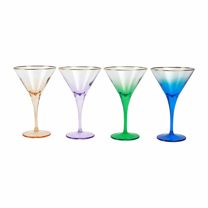 Rainbow Jewel Tone Assorted Martini Glasses - Set of 4