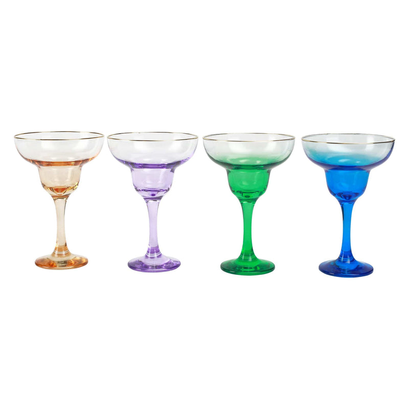 Rainbow Jewel Tone Assorted Margarita Glasses - Set of 4